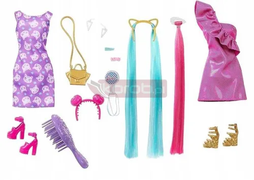 LALKA BARBIE TOTALLY HAIR lalka z długimi włosami + sukienka + akcesoria HKT96