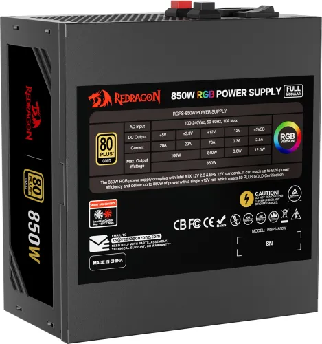 Zasilacz Redragon GC-PS007-1 V2 850W 80+ Gold Czarny
