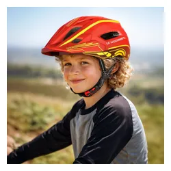 Kask rowerowy WOZINSKY HT-27CZ Czerwono-żółty Full Face dla Dzieci z odkręcaną szczęką (rozmiar uniwersalny)