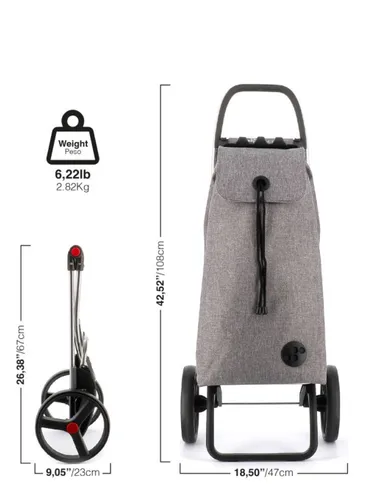 Coș De Cumpărături 2 Large Wheels Folding Rolser I-Max Tweed-Grey