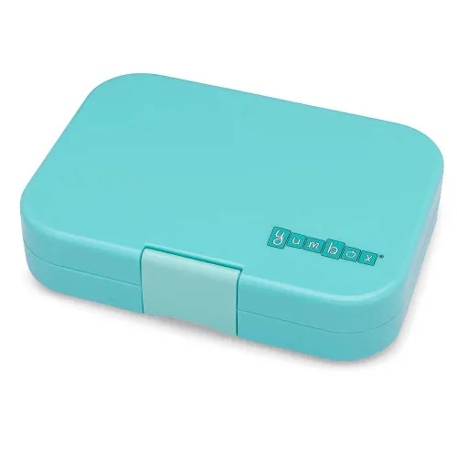 Średni płaski lunchbox do szkoły Yumbox Panino - misty aqua/rainbow tray