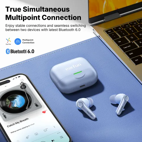 Słuchawki bezprzewodowe Earfun Air Pro 4+ ANC Dokanałowe Bluetooth 6.0 Funkcje AI Niebieski