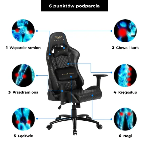 Fotel GAMVIS Phantom Large Pikowany Czarny (złote elementy)