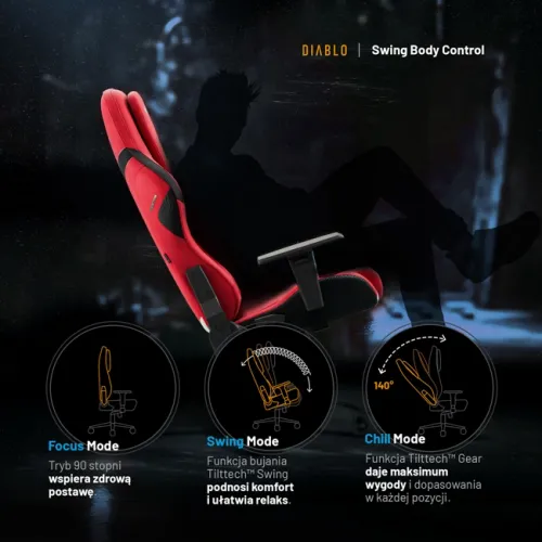Fotel Diablo Chairs X.One Prime Normal Size Bloody Mary Gamingowy Do 140kg Tkanina Czerwony