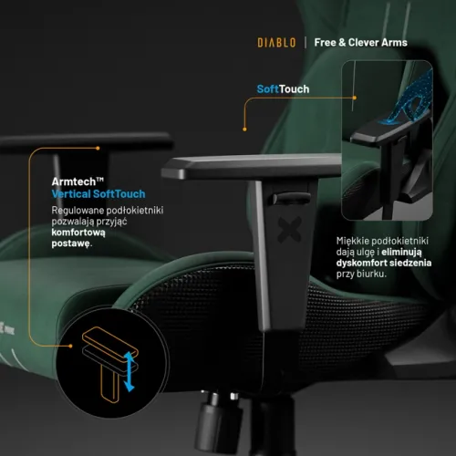 Fotel Diablo Chairs X.One Prime Normal Size Forest Green Gamingowy Do 140kg Tkanina Zielony