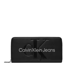 Большой женский кошелек Calvin Klein Jeans Sculpted Mono Zip Around Mono K60k607634 Black/Metallic Logo 0gl