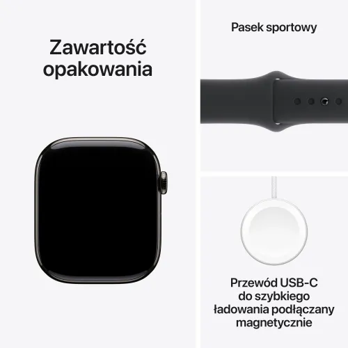 Apple Watch Series 10 GPS + Cellular koperta 42mm tytan łupek pasek sportowy czarny S/M