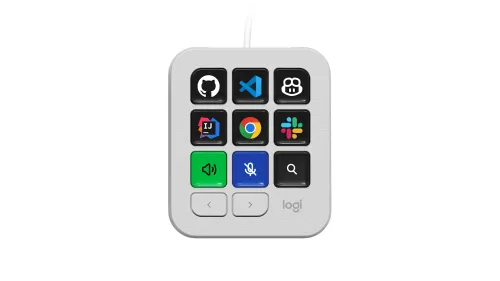 Konsola programowalna Logitech MX Keypad z klawiszami LCD do sterowania AI i aplikacjami Jasnoszary