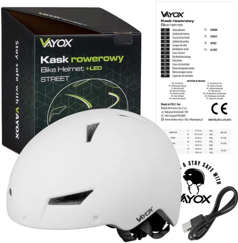 Kask rowerowy VAYOX Street VA0423WMM Biały Miejski z lampką (rozmiar M)