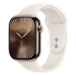 Apple Watch 10 GPS + Cellular 42mm koperta z tytanu (złoty) + pasek sportowy rozmiar M/L (księżycowa poświata)