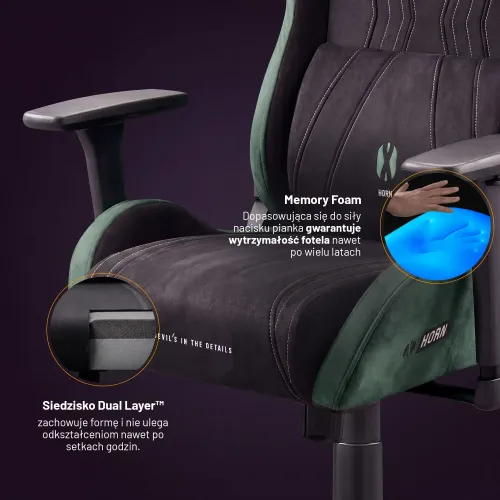 Fotel Diablo Chairs X-Horn 2.0 Normal Size Forest Green Gamingowy do 140kg Tkanina Czarno-Zielony