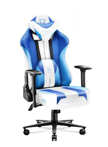 Fotel Diablo Chairs X-Player 2.0 Normal Size Gamingowy do 150kg Skóra ECO Tkanina Biało-niebieski