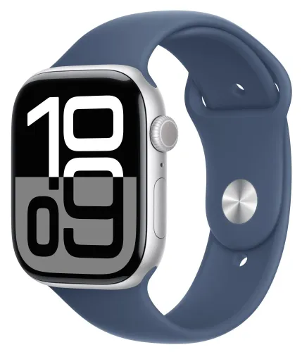 Apple Watch Series 10 GPS + Cellular koperta 46mm aluminium srebrne pasek sportowy denim S/M