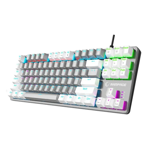 Klawiatura gamingowa Rampage Snug KRGD Red Switch przewodowa mechaniczna podświetlana szaro-biała