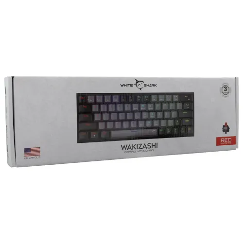 Klawiatura gamingowa White Shark Wakizashi Red przewodowa mechaniczna podświetlana szaro-czarna