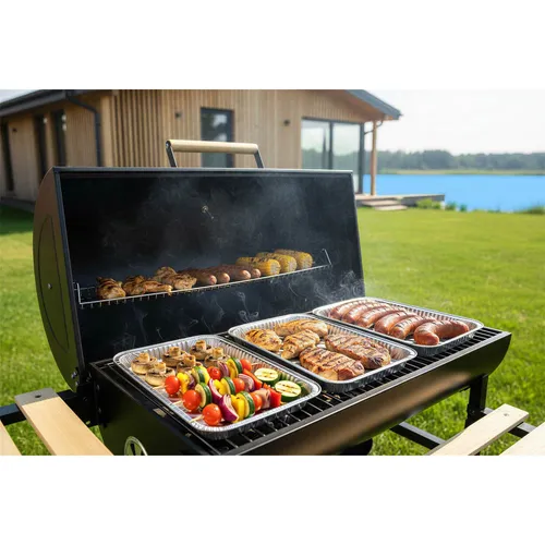 Grill węglowy ogrodowy Berdsen BD-895 z półkami beczka z kominem + termometr + popielnik