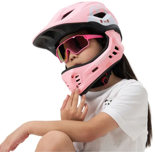 Kask rowerowy ROCKBROS TT-32002 Rabbit Różowy Full Face dla Dzieci z odkręcaną szczęką (rozmiar M)