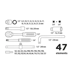 Klucze nasadowe 47szt. Top Tools 38D550