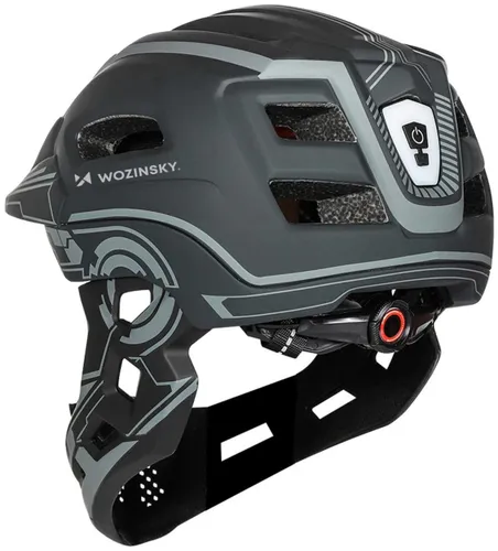 Kask rowerowy WOZINSKY HT-27S Szary Full Face dla Dzieci z odkręcaną szczęką i lampką (rozmiar uniwersalny)