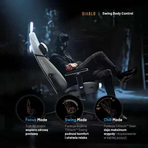 Fotel Diablo Chairs X.Eye Prime, Normal Size, Nightwolf Moon Gamingowy do 140kg Szary