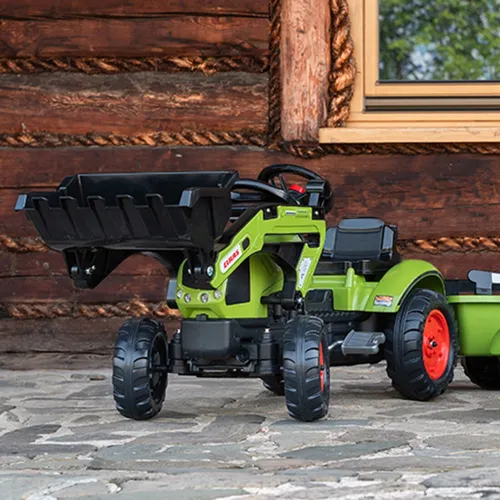 Falk Traktor Claas Zielony z Przyczepą i Łyżką na Pedały od 2-5 lat