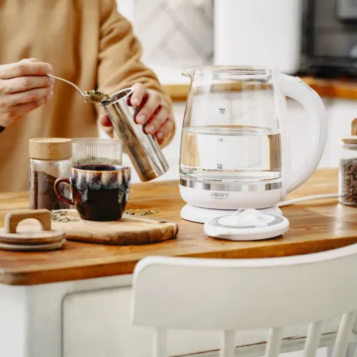 ADLER CR 1290 2 l biały - czajnik elektryczny bezprzewodowy szklany z zaparzaczem