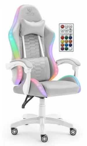 Fotel HELL'S CHAIR HC-1000 LED RGB Szaro-biały