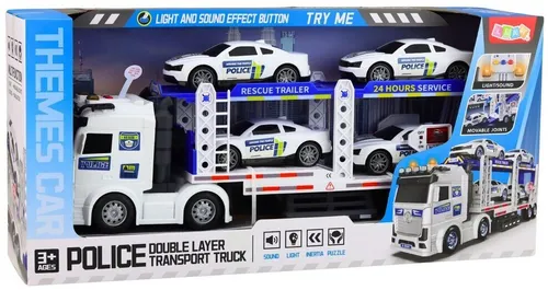 Ciężarówka Laweta Policyjna Transporter Autek 4 Radiowozy Światła Dźwięki