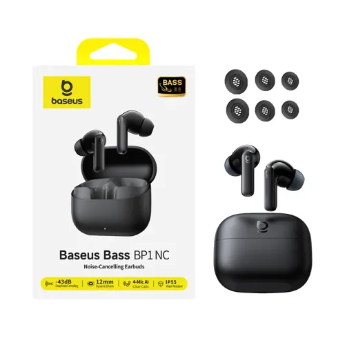 Słuchawki bezprzewodowe Baseus Bass BP1 NC Doknałowe Bluetooth 6.0 Czarny