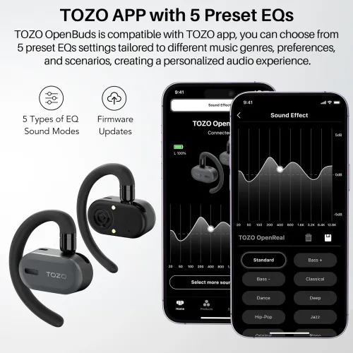 Słuchawki bezprzewodowe Tozo OpenBuds Douszne Bluetooth 5.3 Czarny