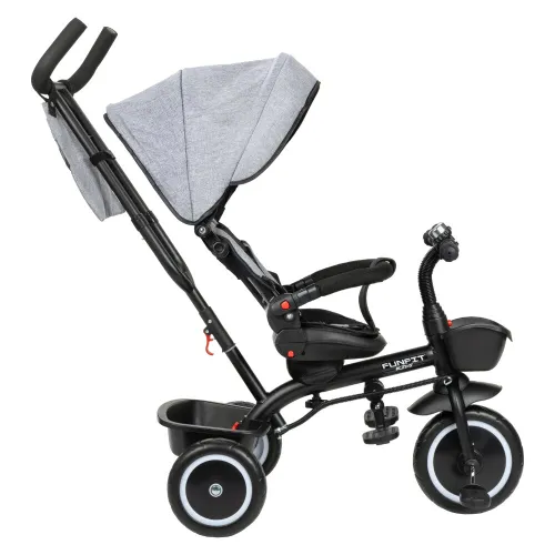 Rowerek trójkołowy z daszkiem FUNFIT 3w1 obracany pchacz Zippy szary