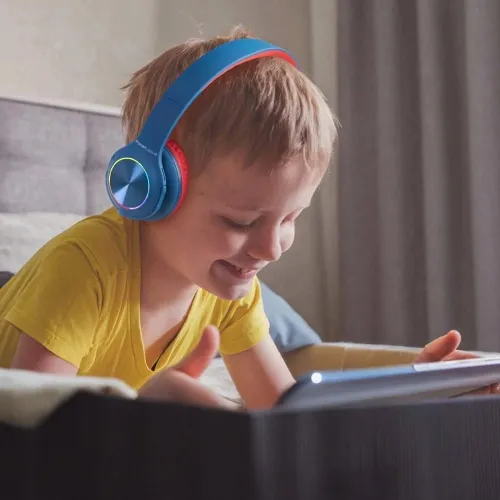 PowerLocus PLED Bezprzewodowe Słuchawki Bluetooth dla dzieci z LED niebiesko-czerwone