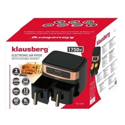 Air Fryer Frytkownica beztłuszczowa KLAUSBERG KB-7589 9.5l z podwójnym koszem 11 automatycznych programów