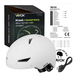 Kask rowerowy VAYOX Street VA0423WMM Biały Miejski z lampką (rozmiar M)