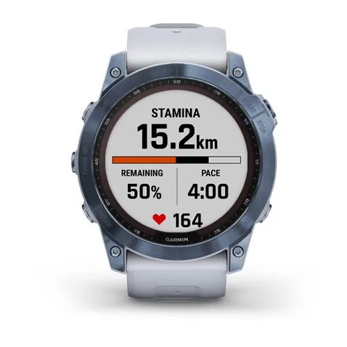 Смарт-часы Garmin FENIX 7X Sapphire Solar титановый синий минерал DLC с белым ремешком (010-02541-15)