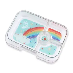 Średni płaski lunchbox do szkoły Yumbox Panino - misty aqua/rainbow tray