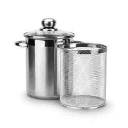 Garnek do gotowania makaronu stalowy z pokrywką i sitkiem SSW 4,1 l