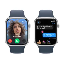 Smartwatch Apple Watch Series 9 GPS + сотовый чехол 45 мм с алюминиевым серебристым ремешком спортивный штормовой синий S / M