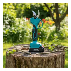 Ogrodowy sekator akumulatorowy elektryczny do gałęzi 2 akumulatory niebieski