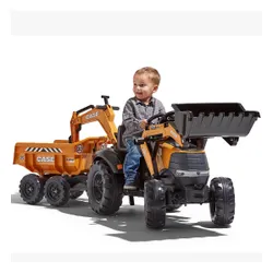 Falk Traktor Case IH Backhoe Pomarańczowy z Przyczepką Ruchoma Łyżka od 3-7 Lat