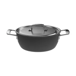DEMEYERE Black 5 24 cm - patelnia ze stali nierdzewnej z dwoma uchwytami i pokrywką