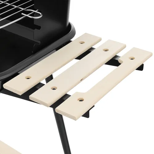 Grill węglowy ogrodowy na kółkach z 3 półkami i rożnem