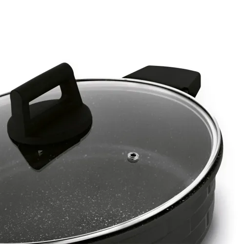 Patelnia nieprzywierająca z dwoma uchwytami i pokrywką STARKE PRO BRICK MARBLE 28 cm