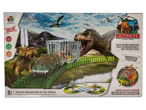 Duży Tor Samochodowy Wyścigowy Elastyczny Park Dinozaurów Zestaw 240 El.
