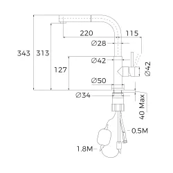 Bateria Teka UNI 9331 BK 5L Czarny mat Stal szlachetna