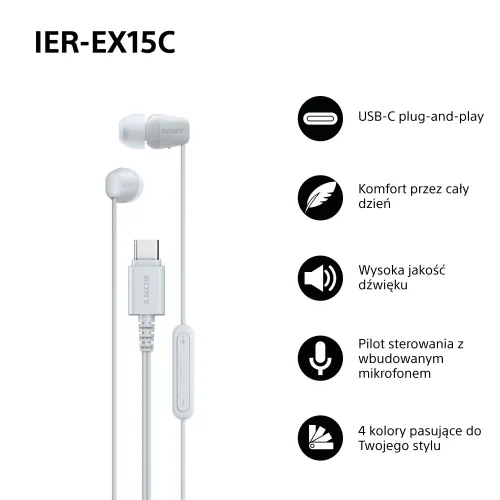 Słuchawki przewodowe Sony IER-EX15C Dokanałowe USB-C Biały
