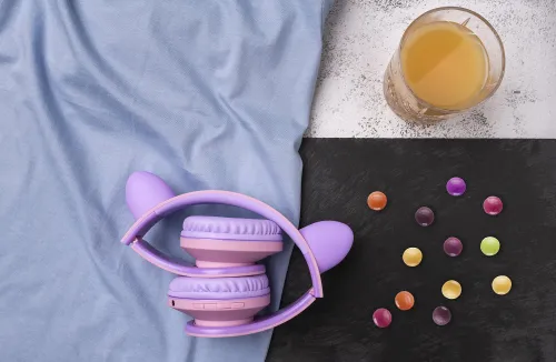 Słuchawki nauszne POWERLOCUS P2 Kids Kocie uszy Fioletowo-różowy