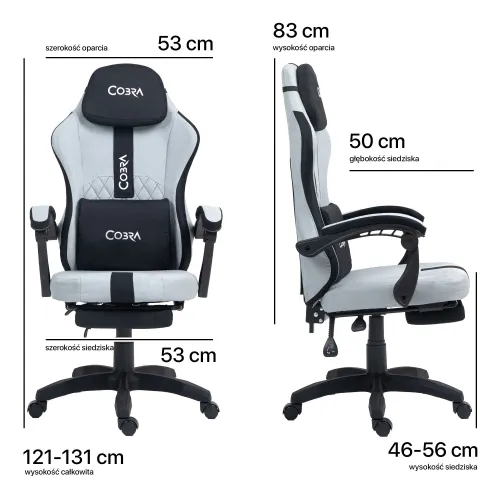 Fotel COBRA Player 5.0 CRF55GR Szary + podnóżek