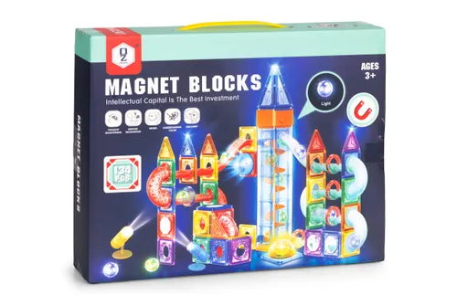 Klocki Magnetyczne Świecące Konstrukcyjne Tor Kulkowy Kulodrom 134 Elementy