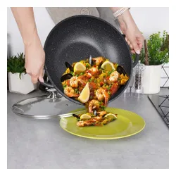 Patelnia wok granitowa ze szklaną pokrywką GRANDE 32 cm
